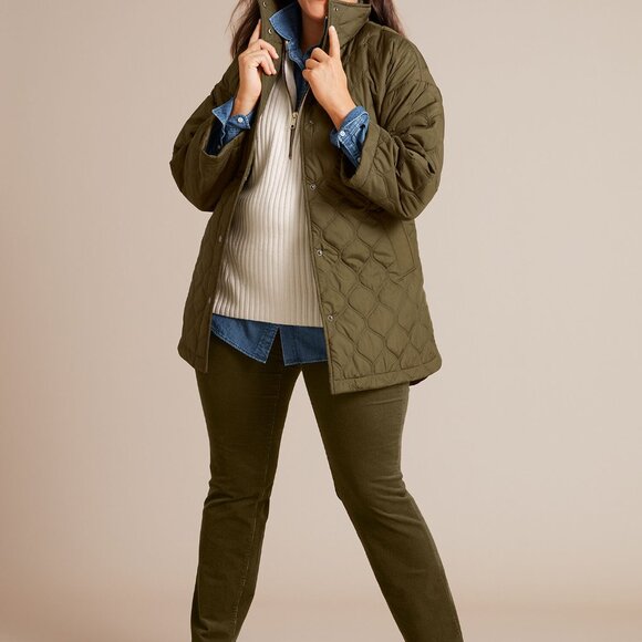 Talbots Quilted Capelet Jacket Olive Green Size 2X - Picture 2 of 10